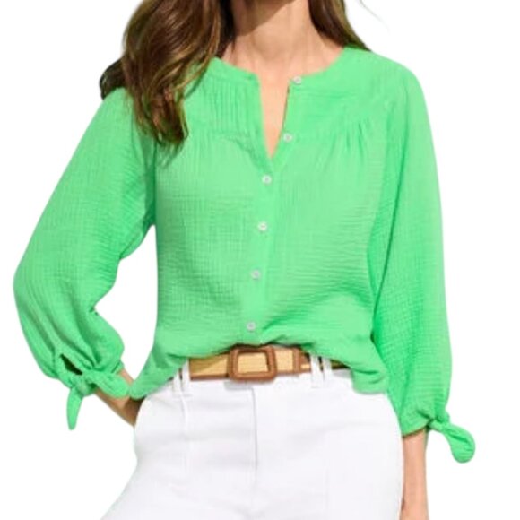Talbots Lime Green Gauze Button Front Blouse – Size XL - Picture 1 of 7